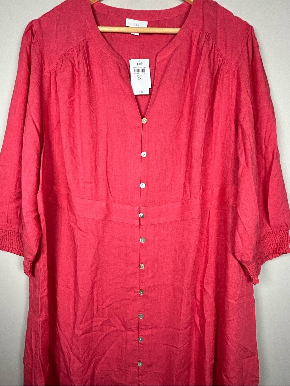 J. Jill Guava Linen Blend Dress 2X Coastal Boho Button Up Midi NWT - Picture 4 of 12